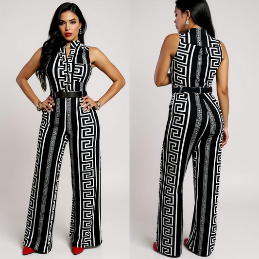 Geometric Jumpsuit w/ Belt